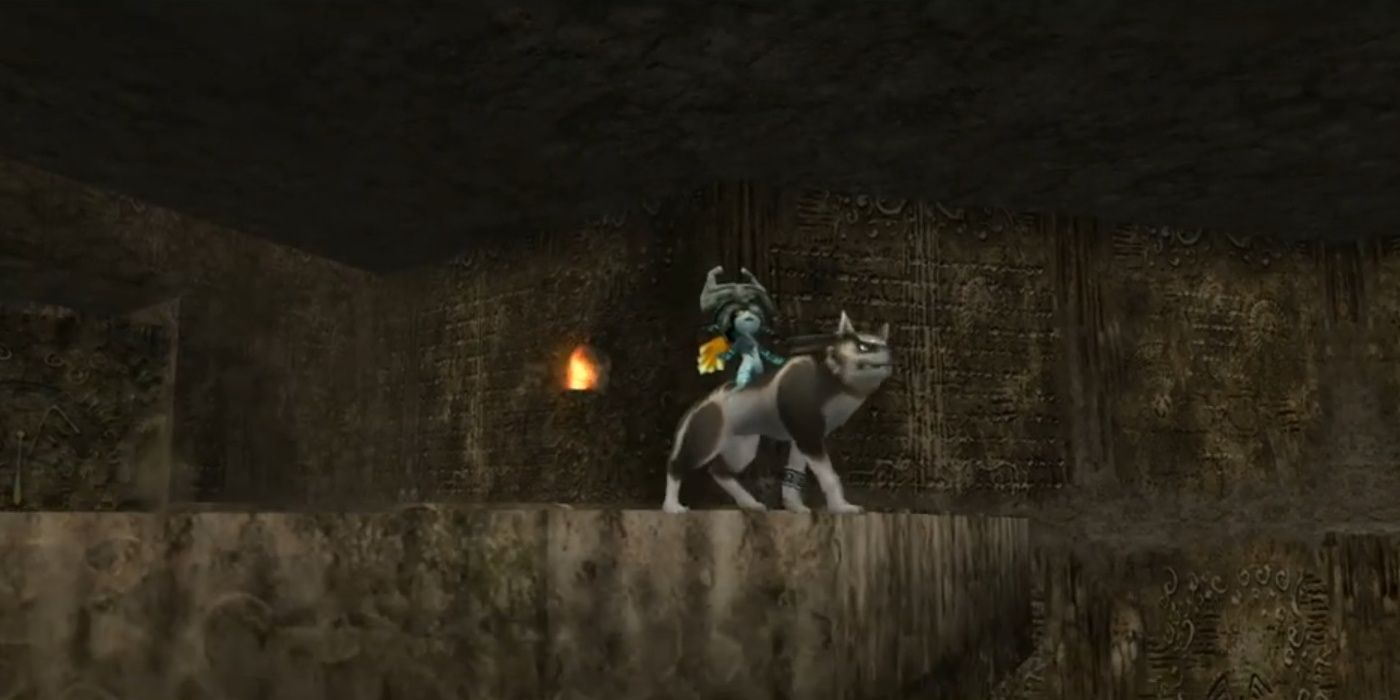 wolf link and midna entering the cave of ordeals
