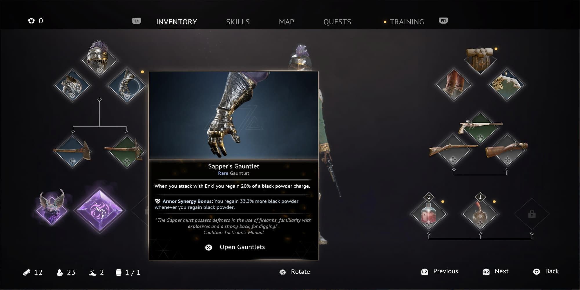 The Sapper's Gauntlet In The Inventory 