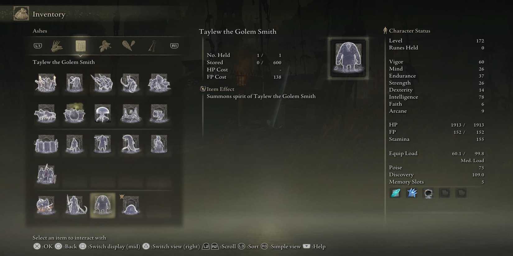 Taylew The Golem Smith Spirt Ash In The Menu 