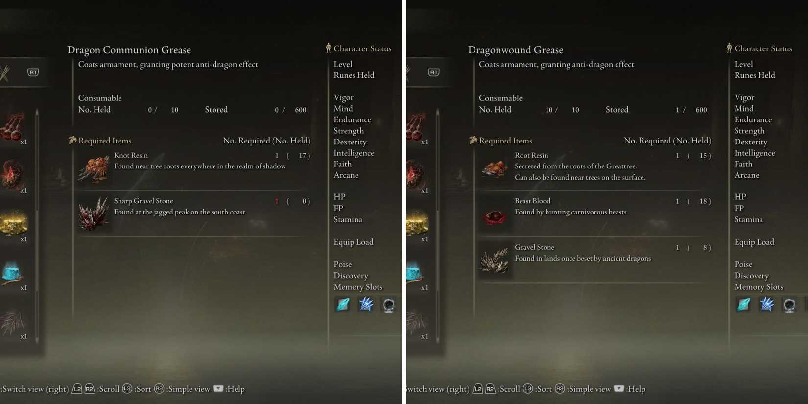 Dragonwound Grease & Dragon Communion Grease In The Crafting Menu 