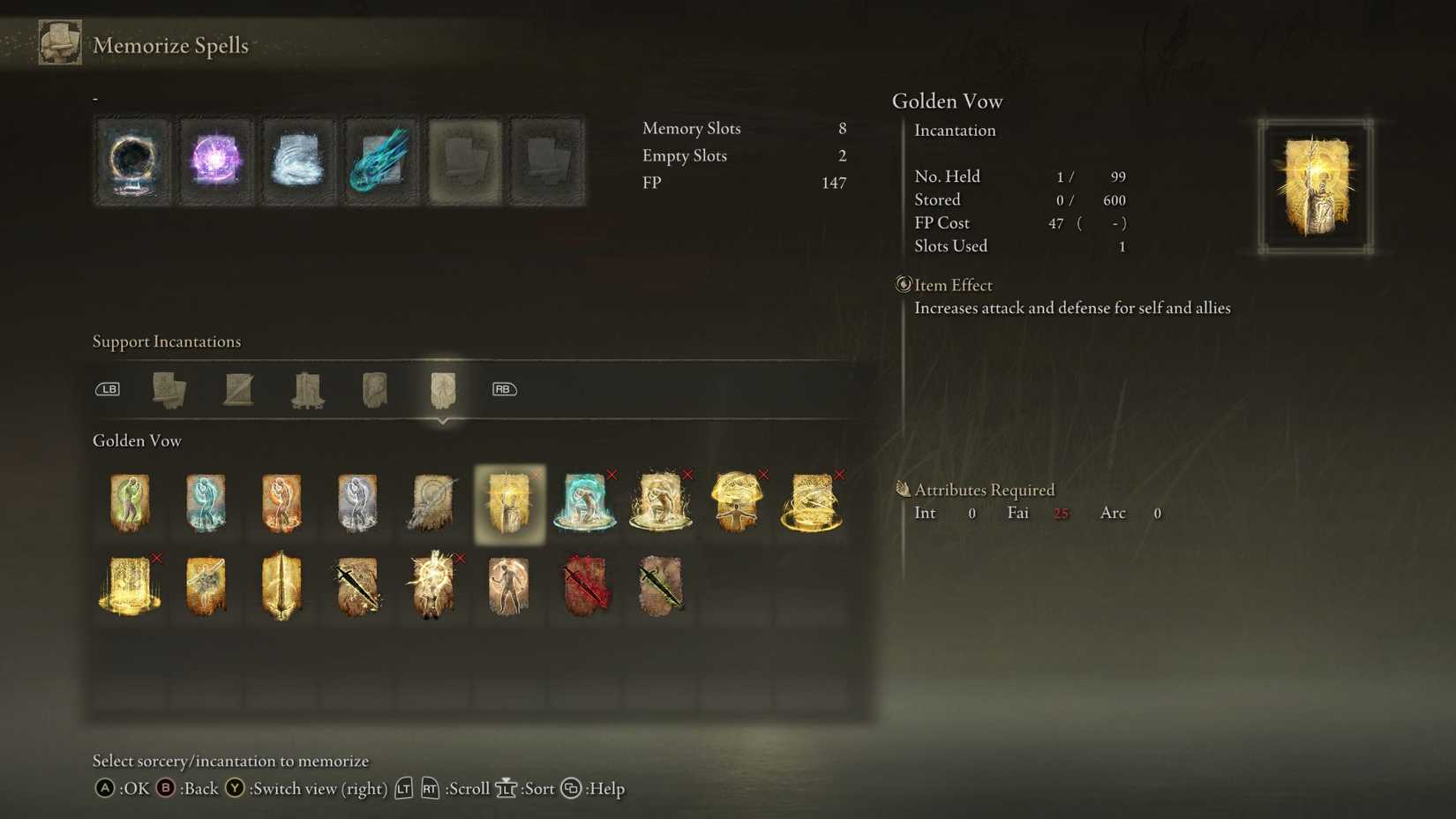 Description of the Golden Vow incantation in Elden Ring