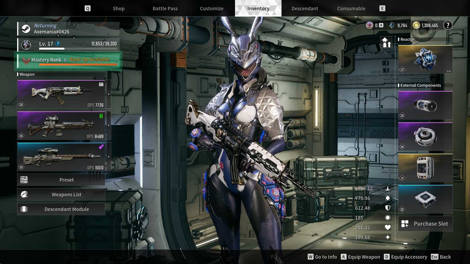 Bunny's stats in The First Descendants