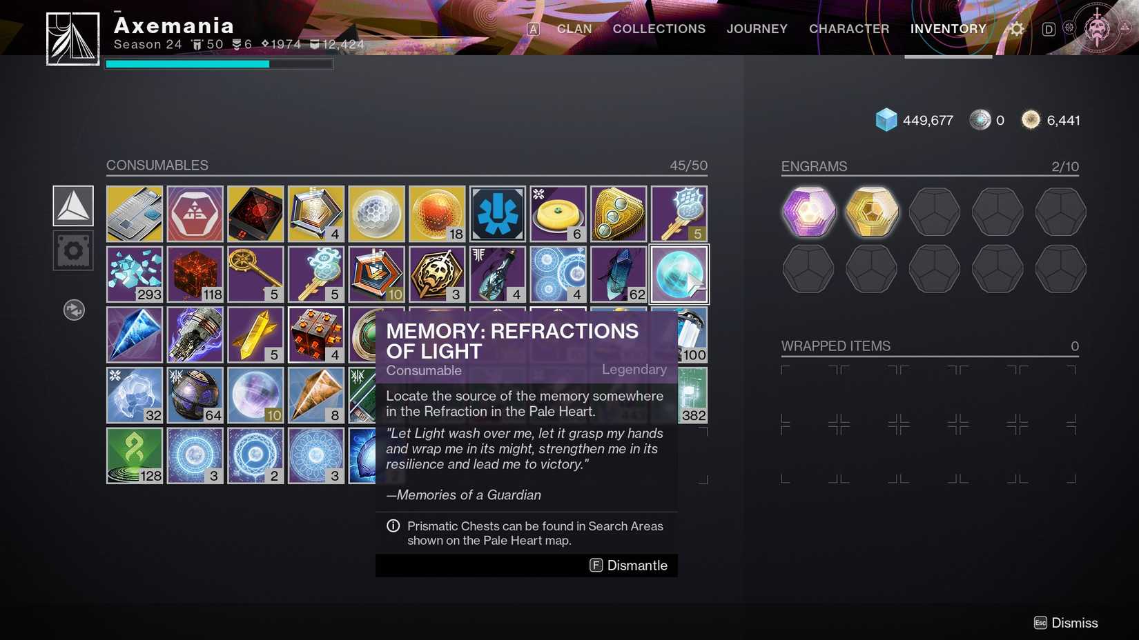 The Memory: Refractions of Light item in Destiny 2