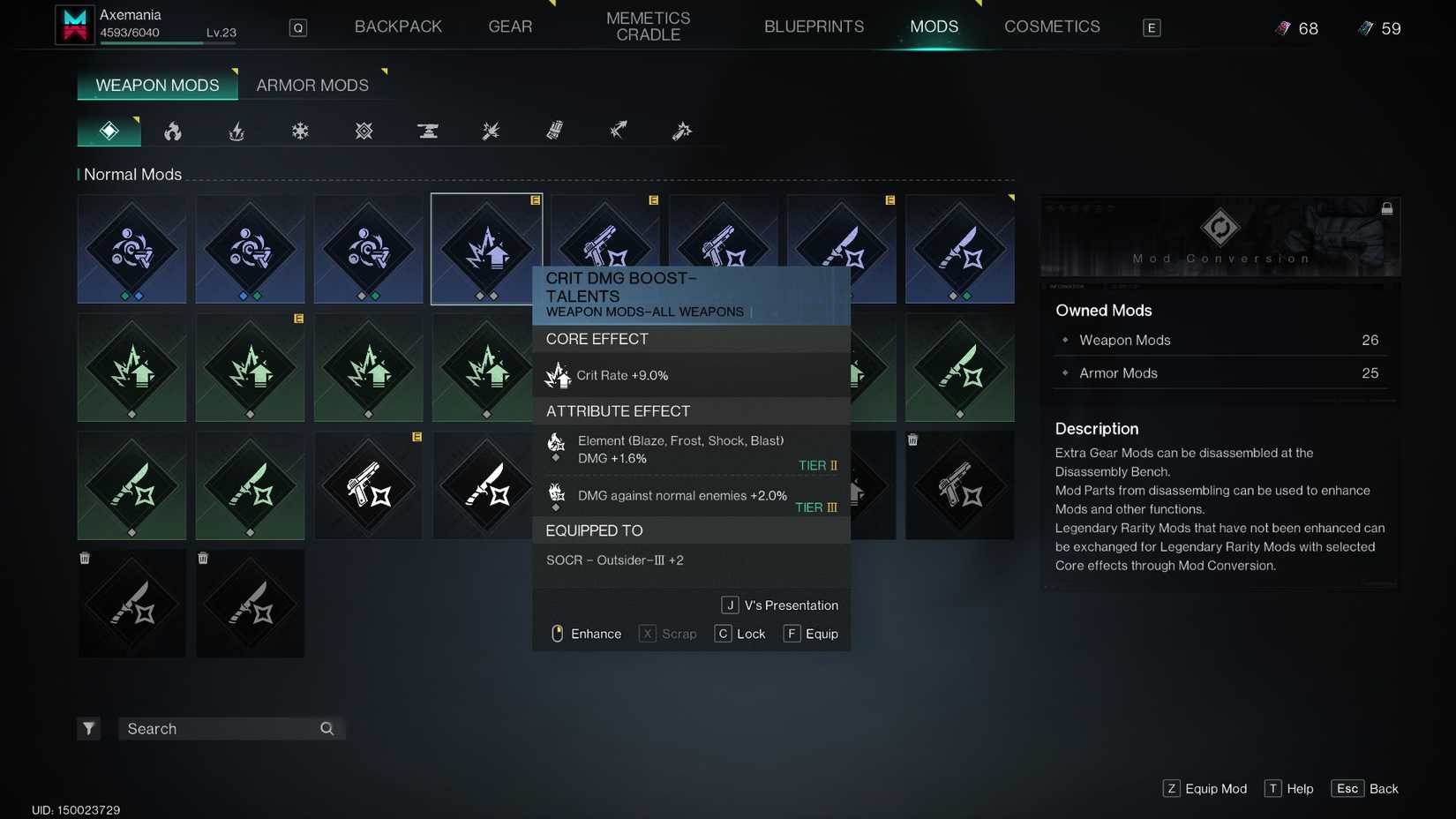 The Mods screen in Once Human