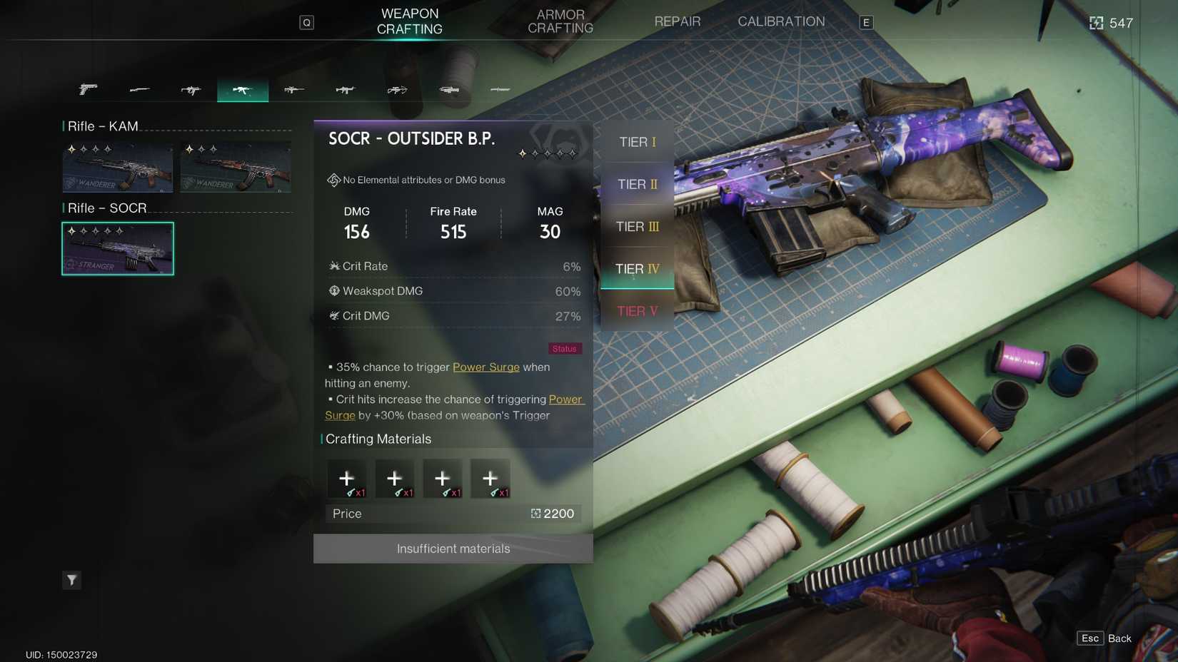 Tier 4 SOCR rifle crafting in Once Human
