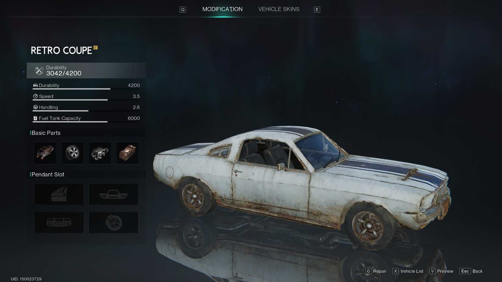 Base stats of the Retro Coupe in Once Human