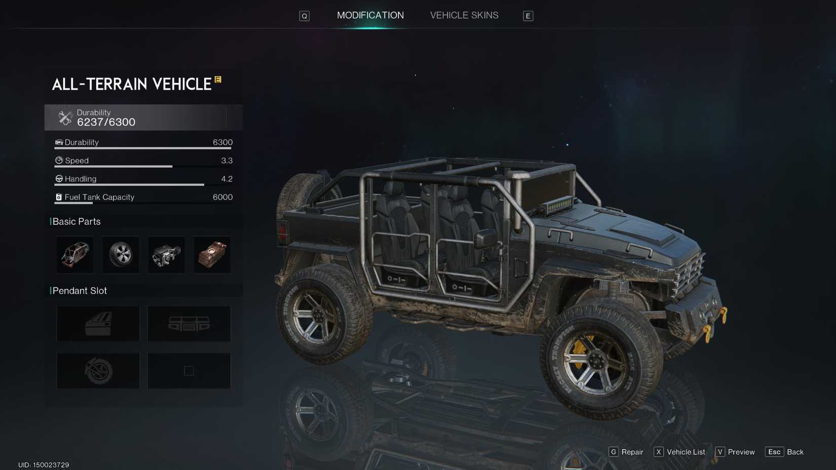 Base stats on the All Terrain Vehicle in Once Human