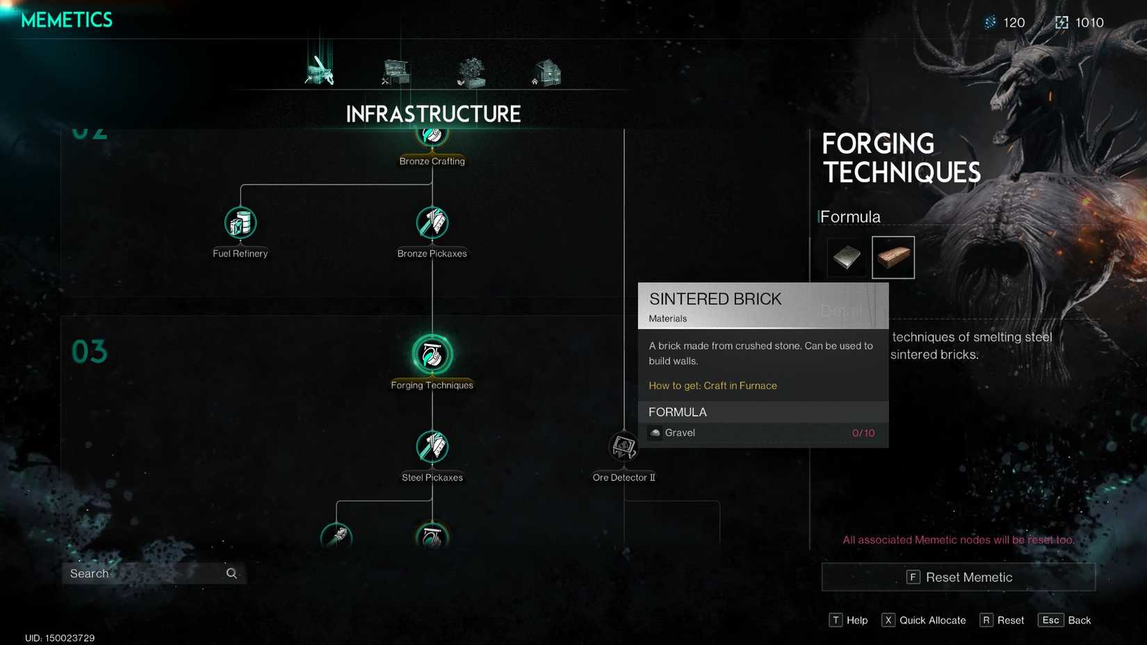 Sintered Brick recipe in the Forging Techniques node in Once Human