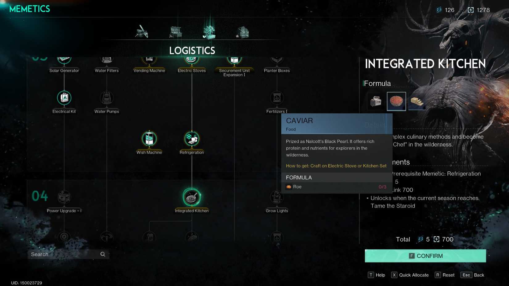 The Integrated Kitchen memetics node in Once Human