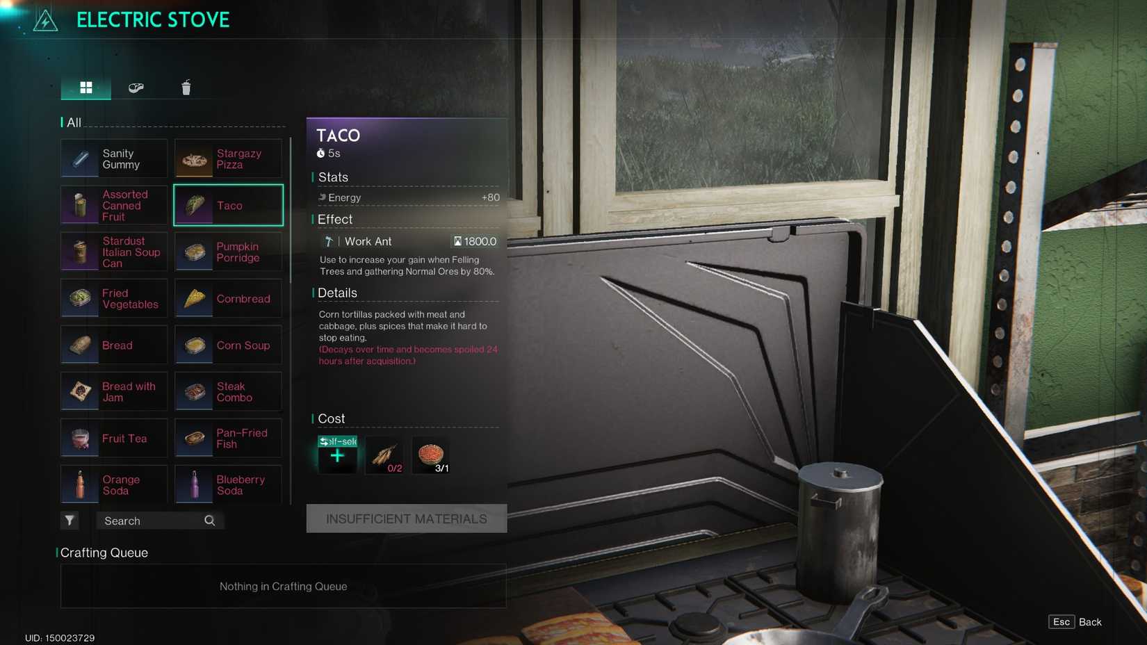 Taco recipe on an Electric Stove in Once Human