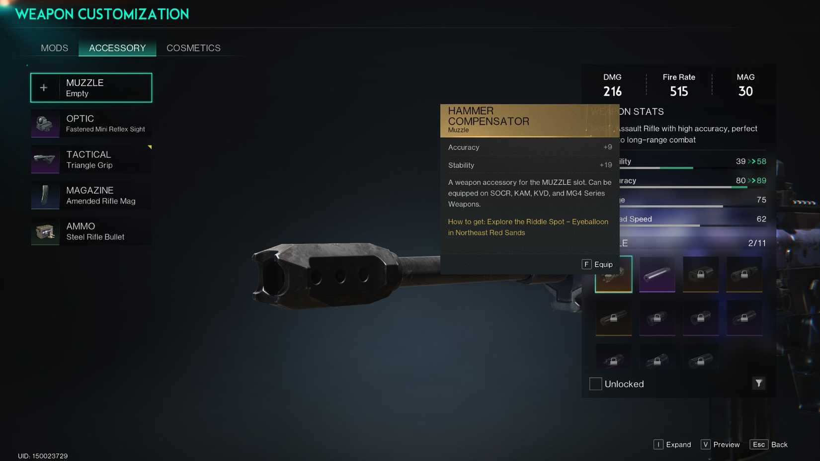 The Hammer Compensator's stats in Once Human