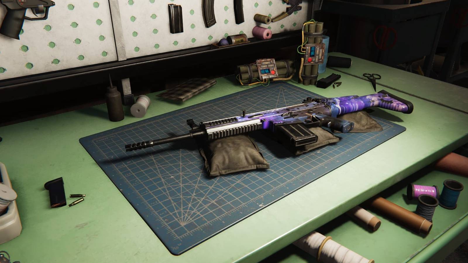 The SOCR Outsider on a workbench in Once Human