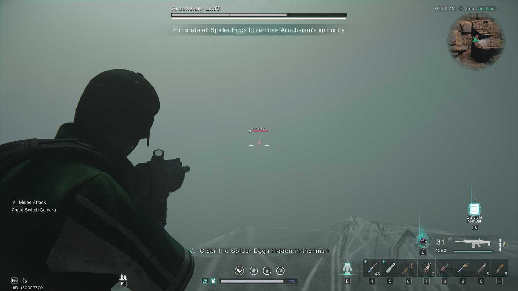 Spider eggs in the mist during the Arachsiam fight in Once Human