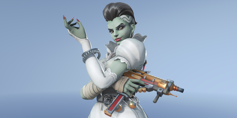 Sombra equipped with the Bride skin in Overwatch 2 