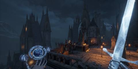 one handed mage ice castle outdoors