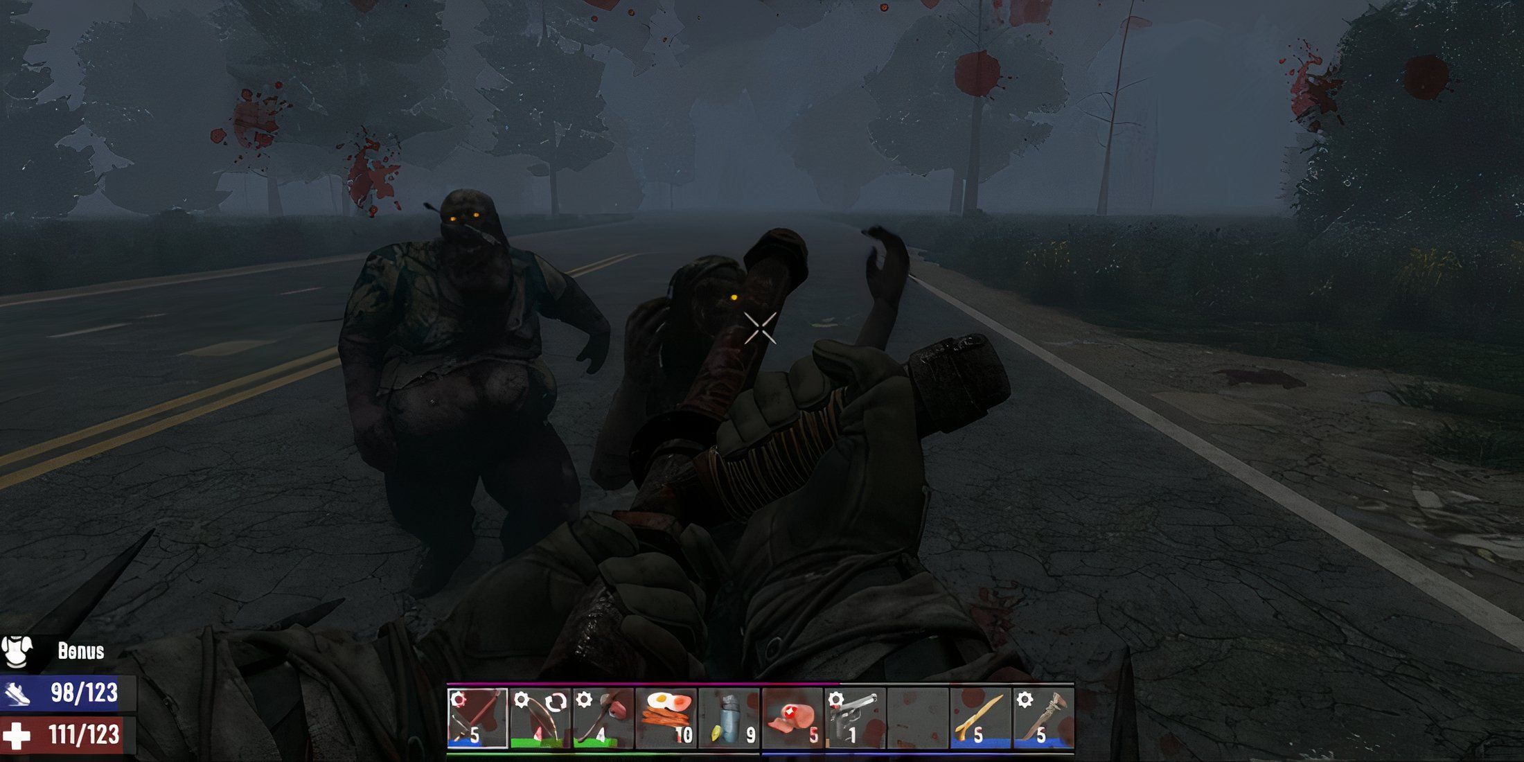 7 Days to die gameplay player fighting feral zombies at night with a baton