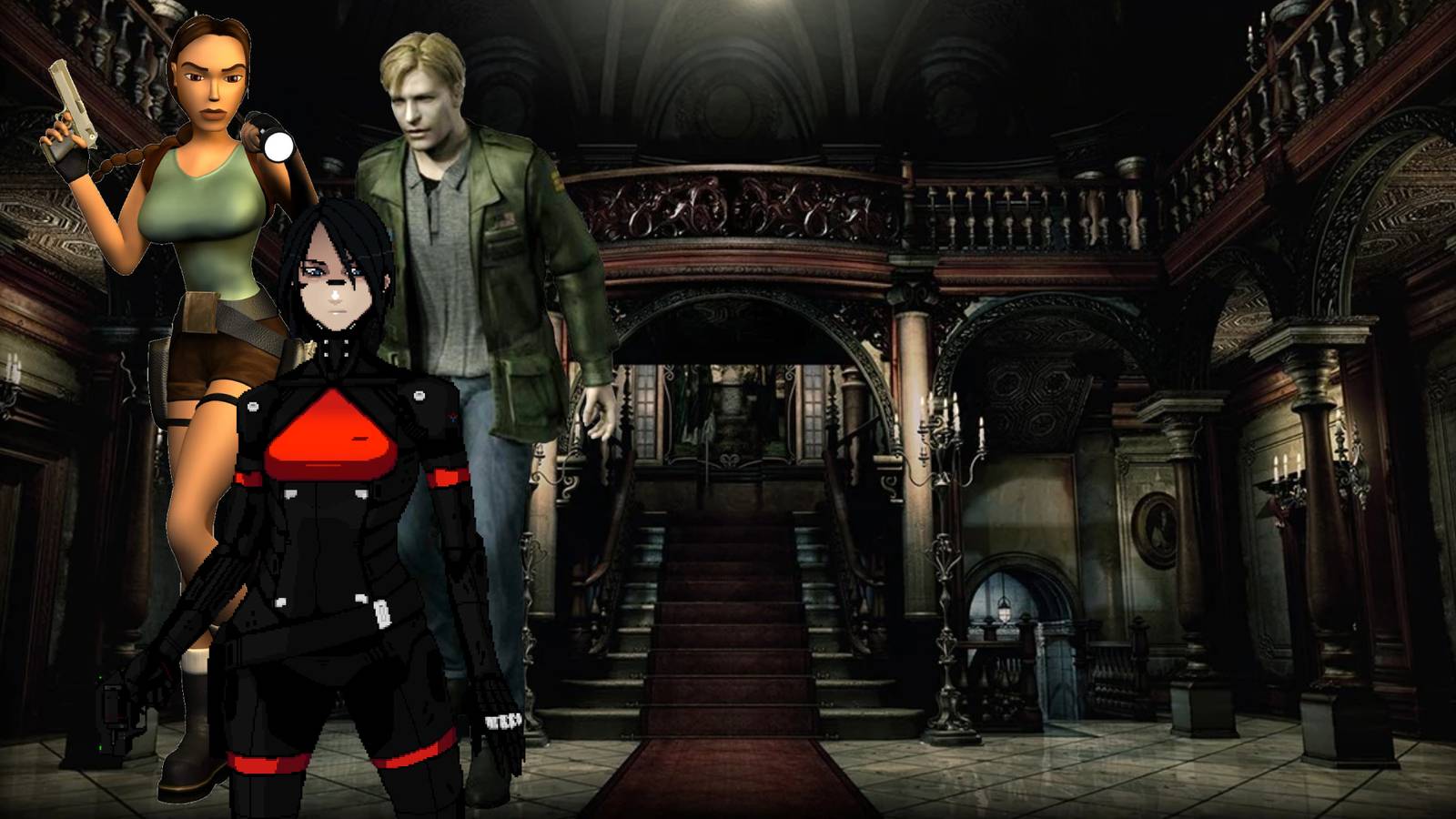 Best Games With Tank Controls (Spencer mansion featuring characters from Signalis, Silent Hill 2, and Tomb Raider)