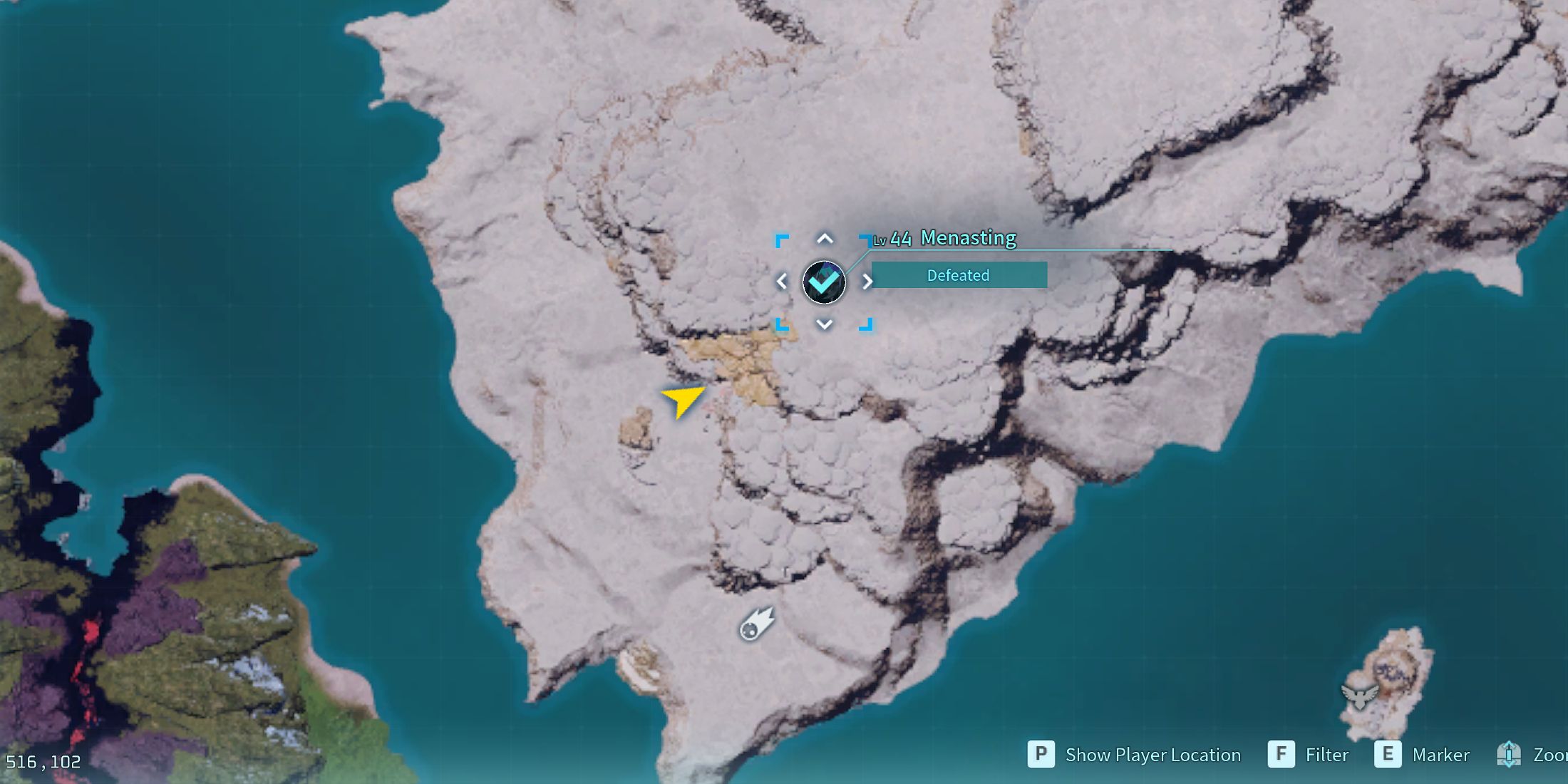 Screenshot showcasing the Alpha Menasting map location in Palworld 