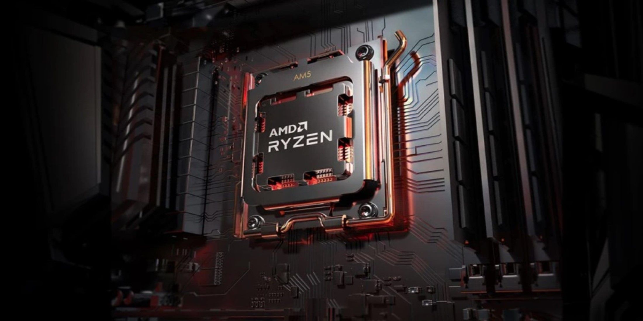 A render of an AM5 socket motherboard and AMD Ryzen processor, provided by AMD.
