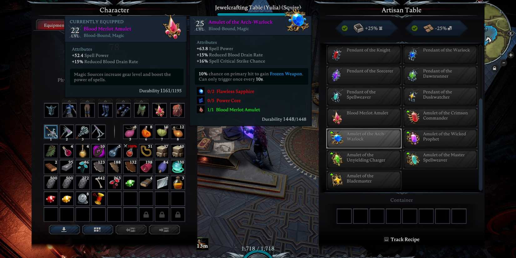 image of the icon and stats for the Amulet of the Arch-Warlock in V Rising
