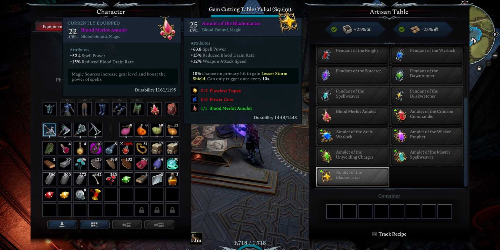 image of the icon and stats for the Amulet of the Blademaster in V Rising