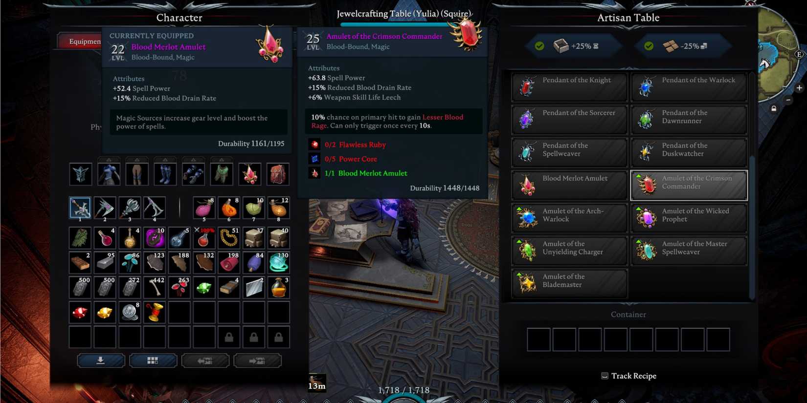 image of the icon and stats for the Amulet of the Crimson Commander in V Rising