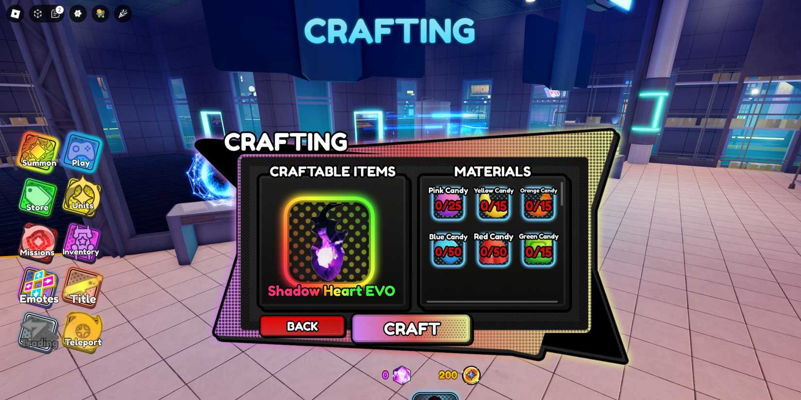 Anime Impact crafting menu