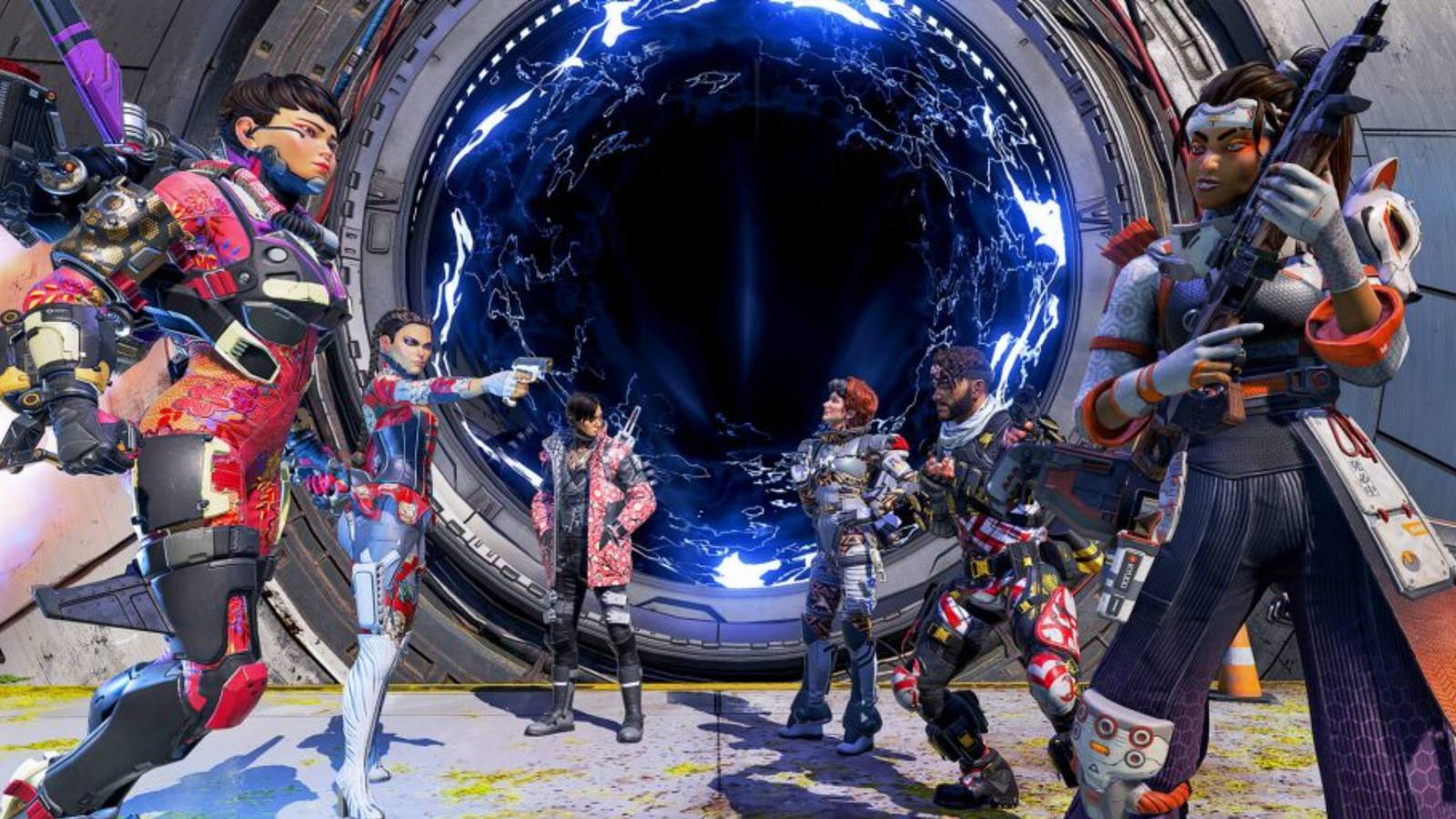 Apex Legends Characters standing by a portal.