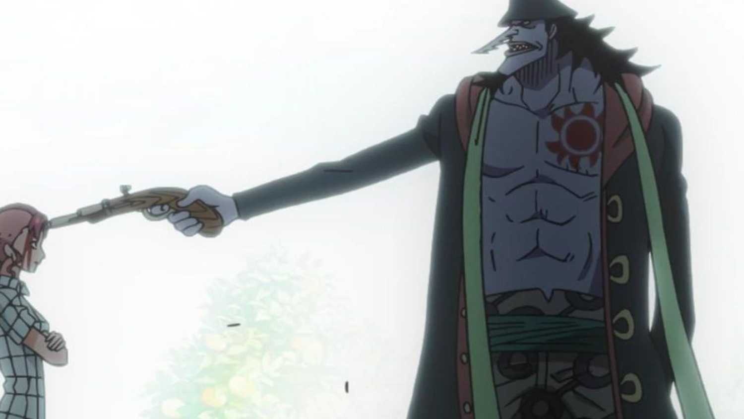 Arlong Arlong atirando em Bellemere em One Piece