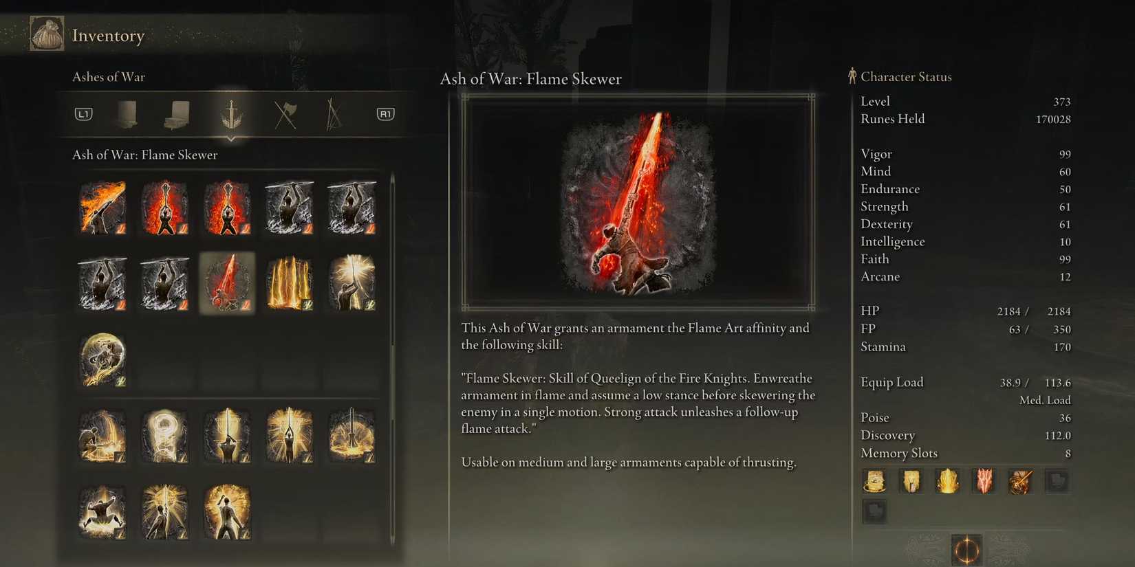 Ash of War_ Flame Skewer Information in Shadow of the Erdtree
