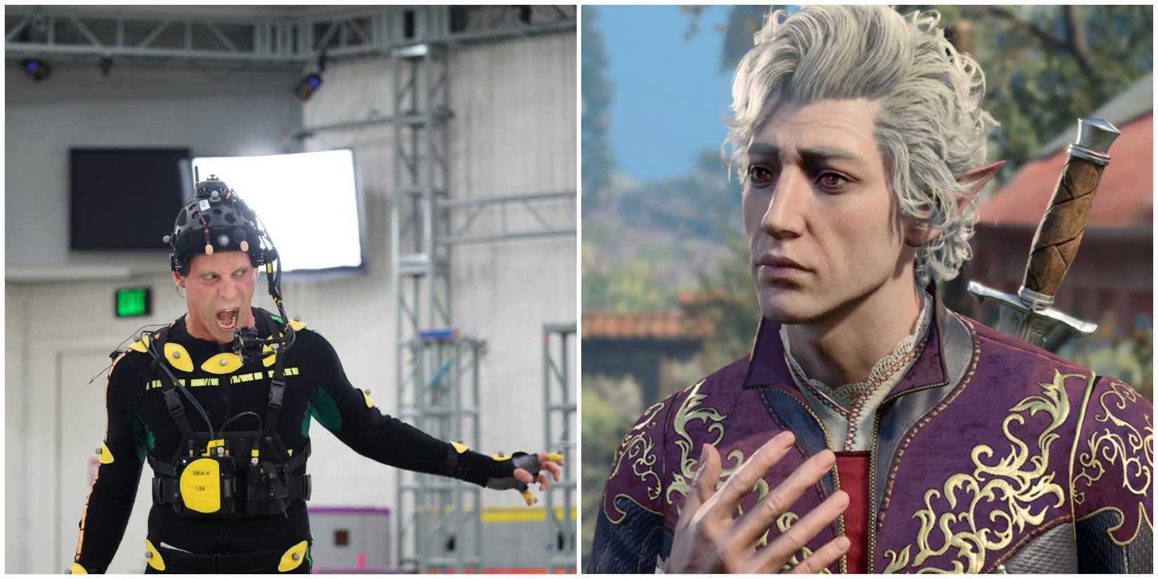 image of Baldur's Gate 3 character Astarion and Neil Newbon in motion capture