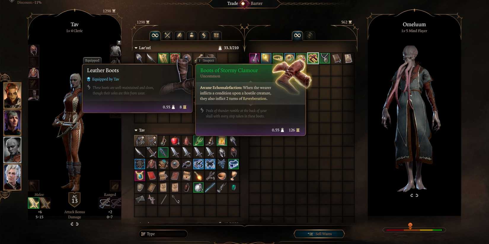 Boots of Stormy Clamour menu screen in Baldur's Gate 3