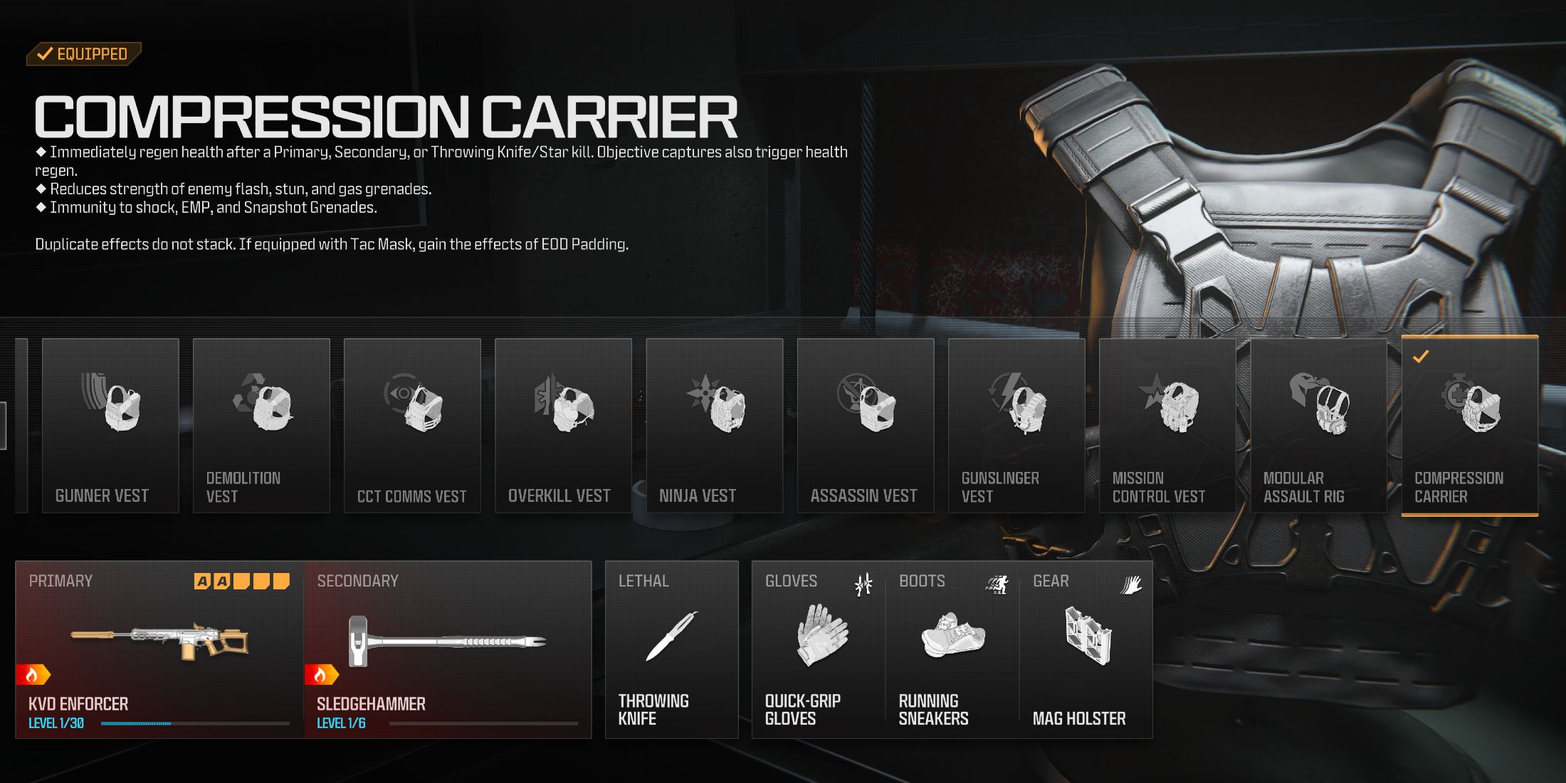 Screenshot showcasing the best equipment for a JAK Volkh KVD Enforcer loadout in Modern Warfare 3 