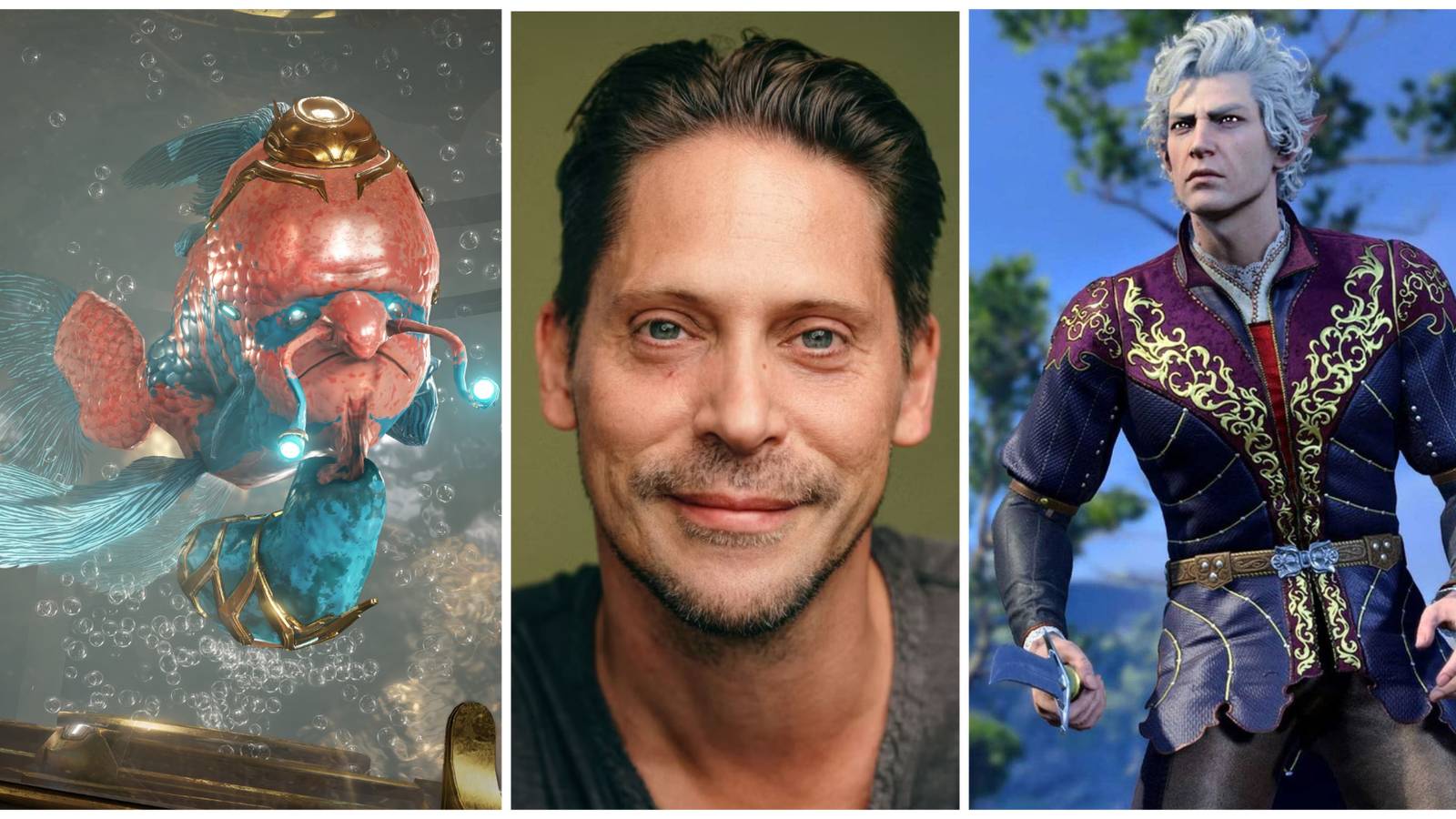 image of characters voiced by Neil Newbon included Fibonacci in Warframe and Astarion in BG3