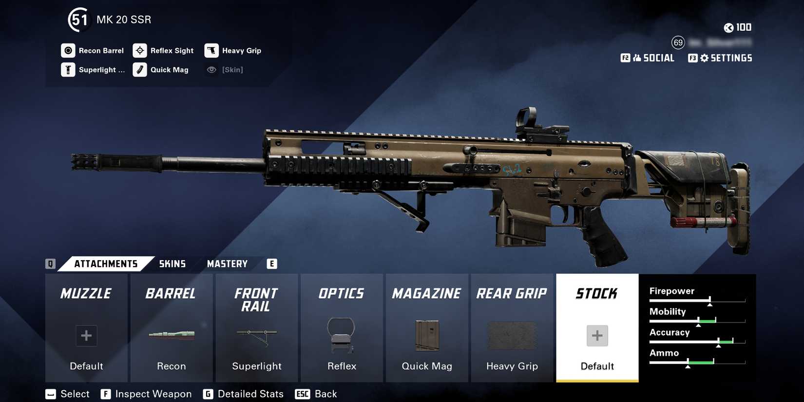 Screenshot showcasing the best low-level MK 20 SSR build in XDefiant