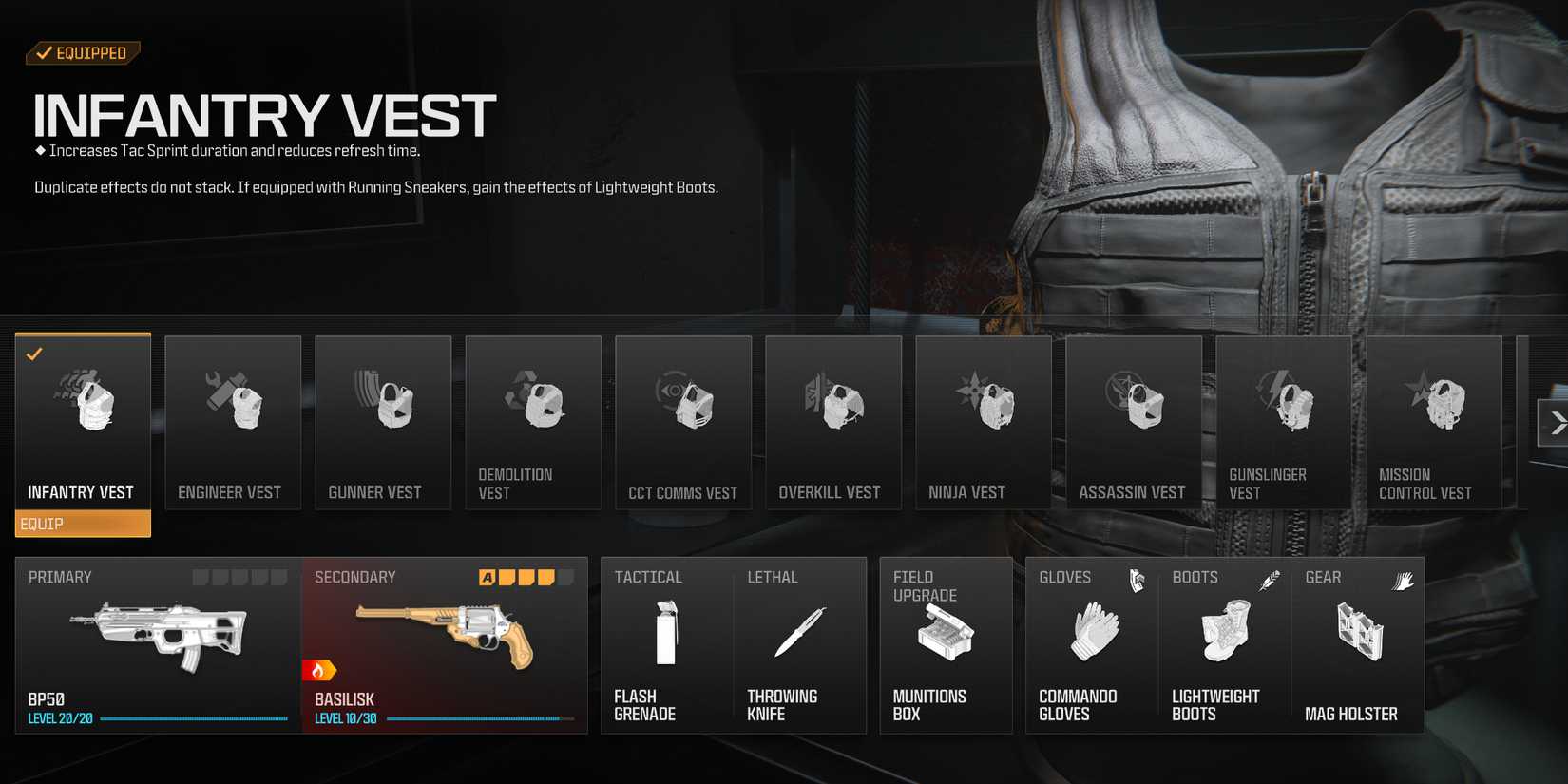 Screenshot showcasing the best Equipment for the JAK Gunslinger Basilisk in Modern Warfare 3 & Warzone 