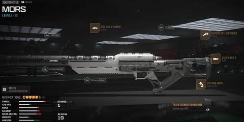 Screenshot showcasing the best loadout for the JAK Widemouth Barrel MORS in Modern Warfare 3 and Warzone 