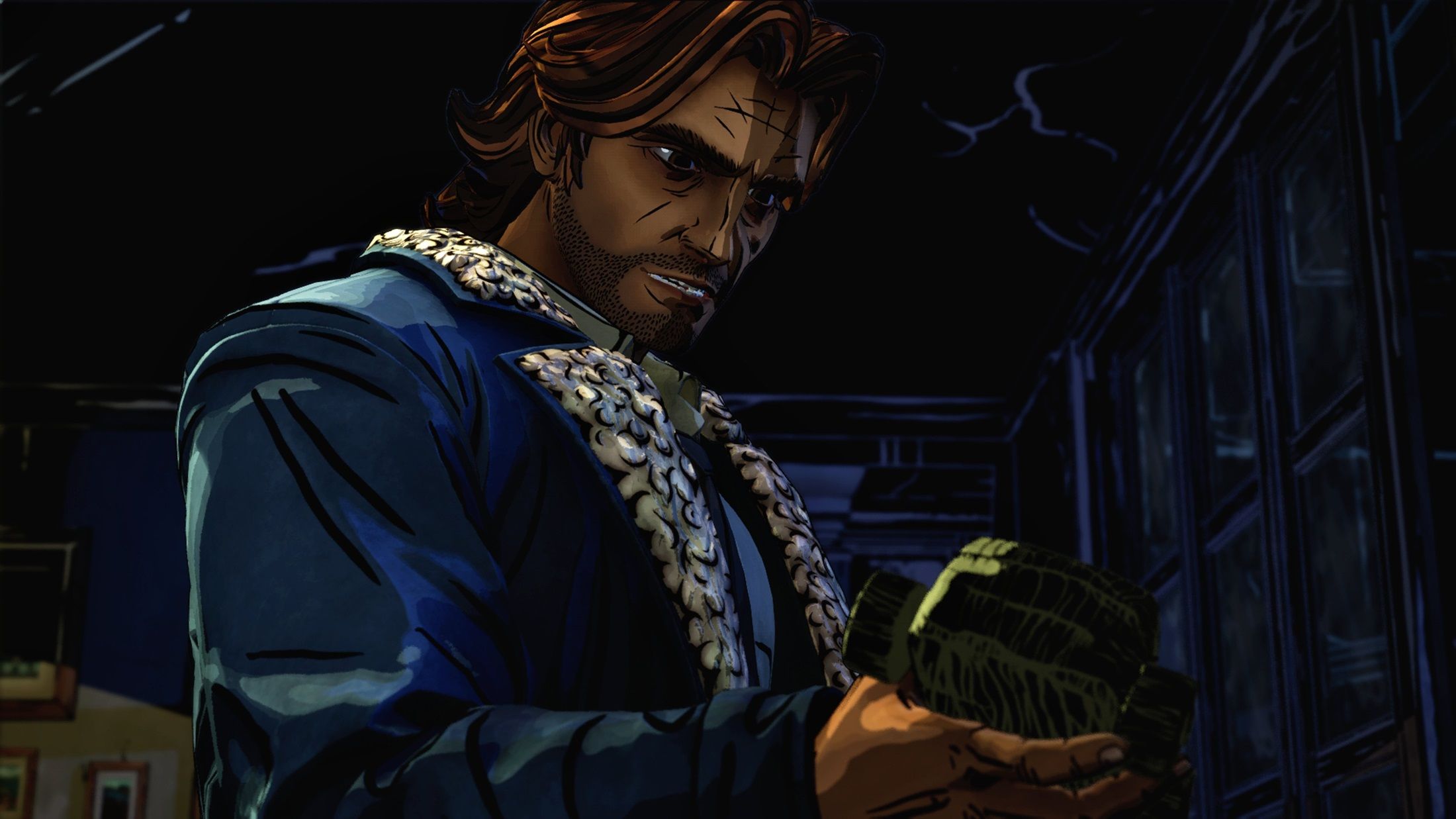 Bigby Wolf inspecting object The Wolf Among Us 2