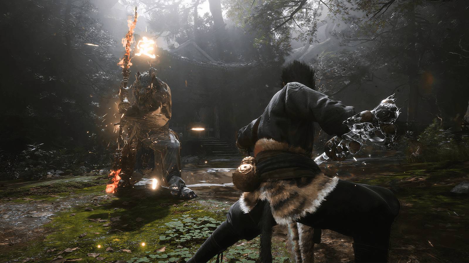 Black Myth Wukong boss battle with flaming staff