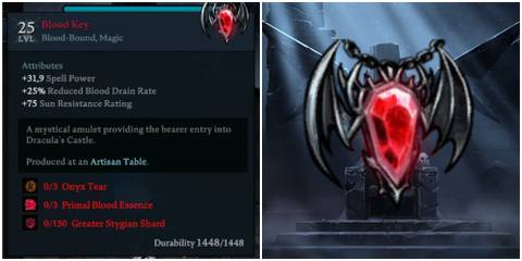 image of the icon and stats for the Blood Key amulet in V Rising