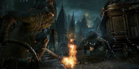 bloodborne the good hunter fighting a werewolf