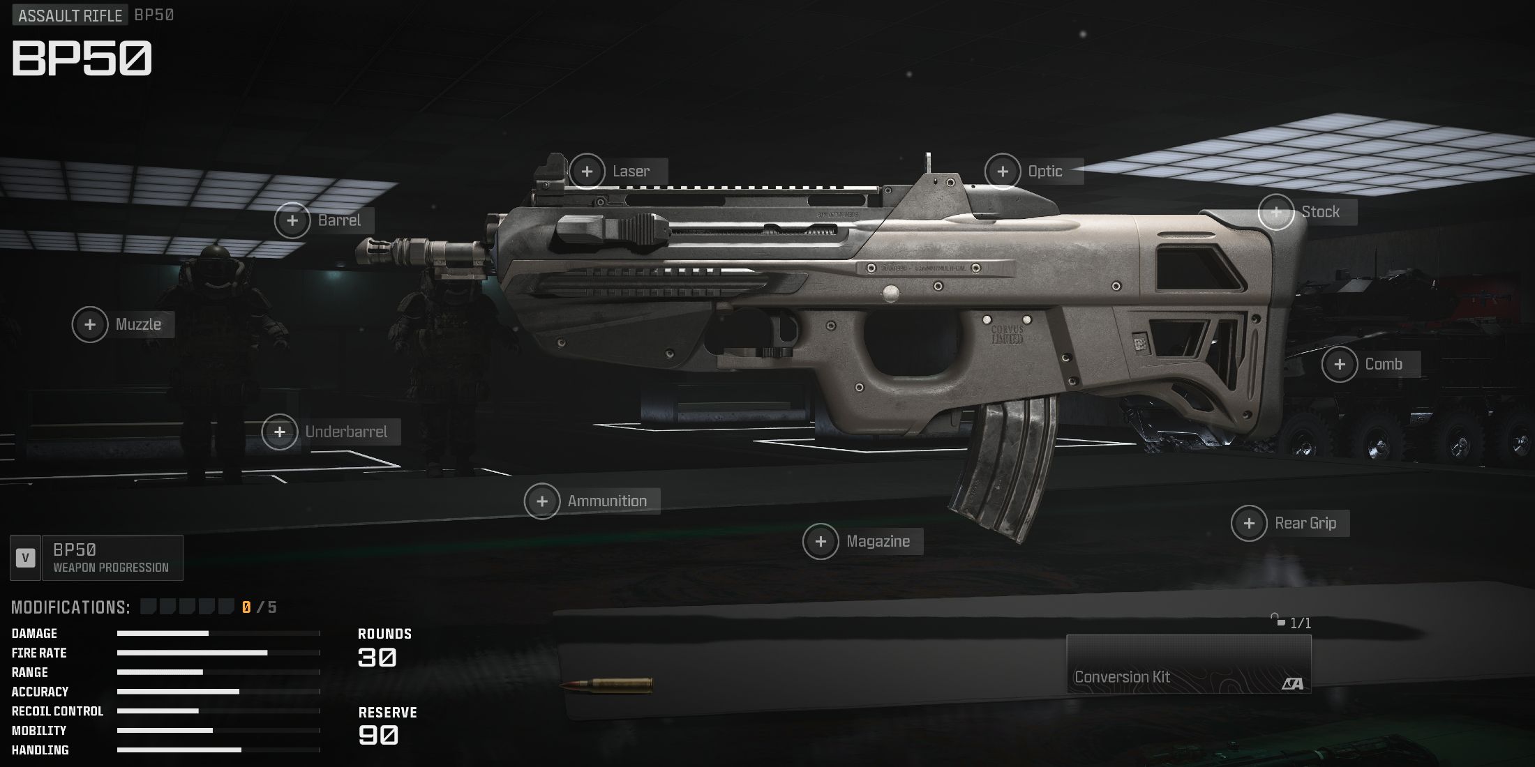 Screenshot showcasing the BP50 in the Gunsmith for Modern Warfare 3 and Warzone 