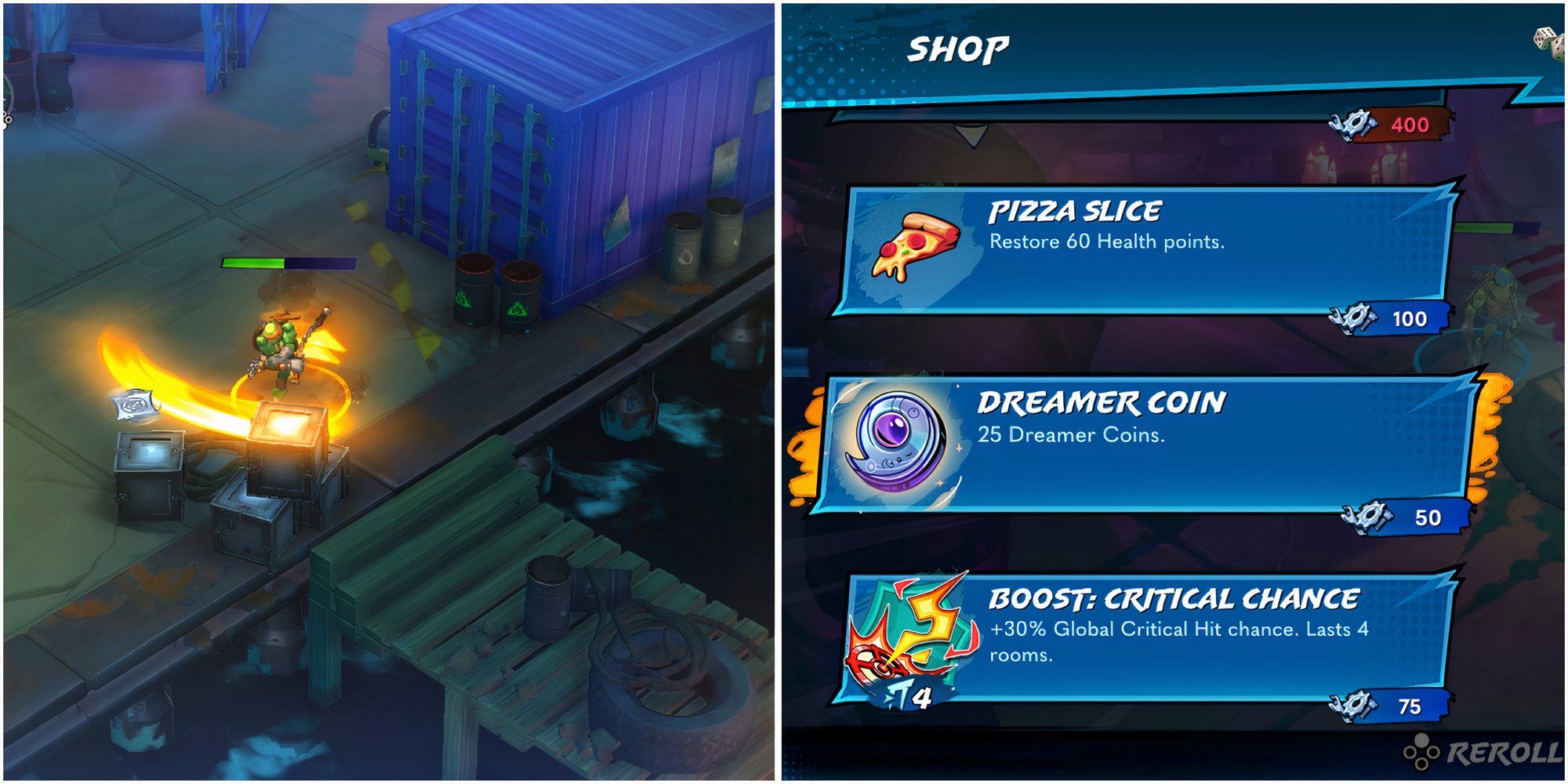 Breaking boxes and the shop menu in Teenage Mutant Ninja Turtles Splintered Fate