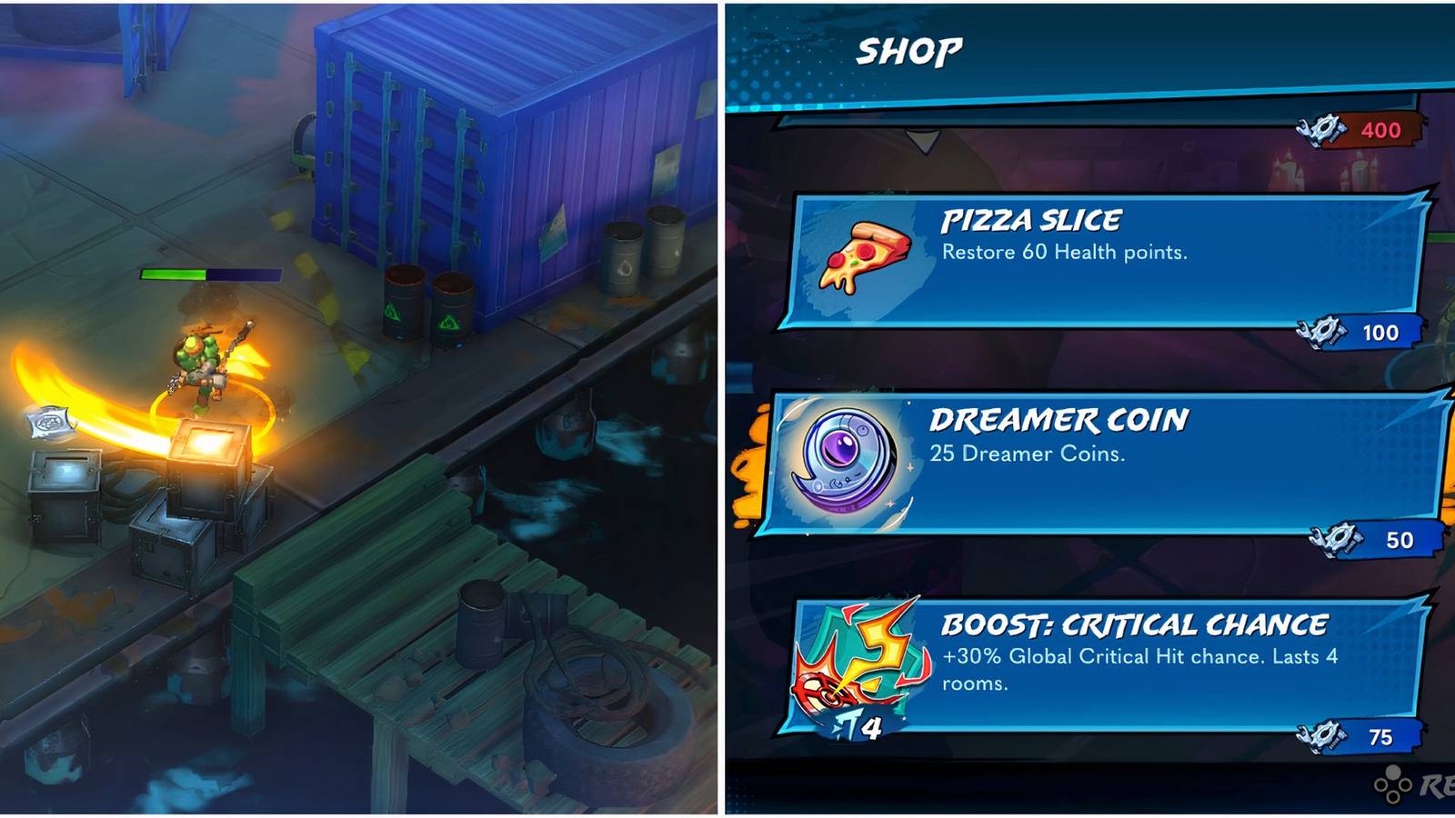 Breaking boxes and the shop menu in Teenage Mutant Ninja Turtles Splintered Fate