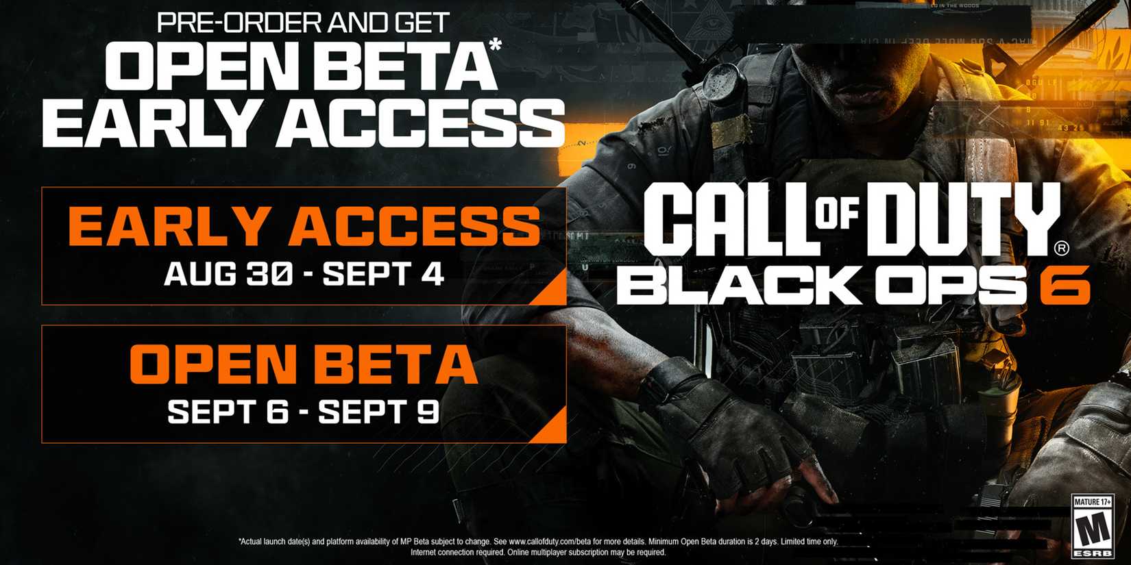 Official image from Call Of Duty showcasing the Black Ops 6 Beta start dates 