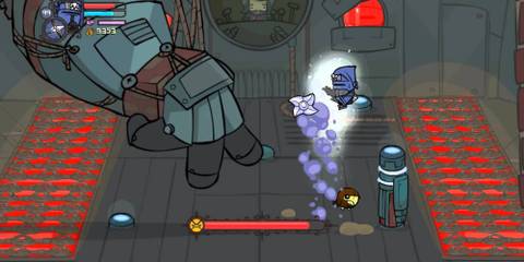 Ninja throwing shuriken at a robotic boss