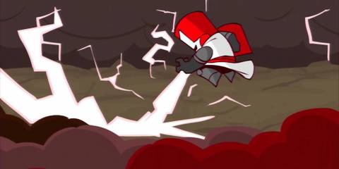 Red Knight shooting lightning in an animatic
