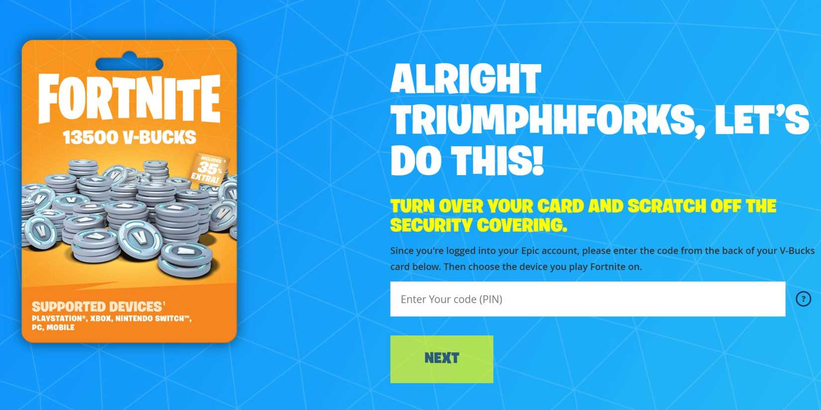 vbucks card code enter