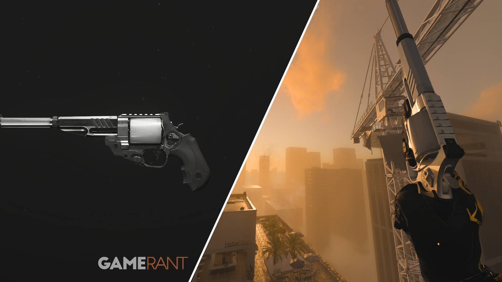 Split-image showcasing the JAK Gunslinger Basilisk in Modern Warfare 3 and Warzone