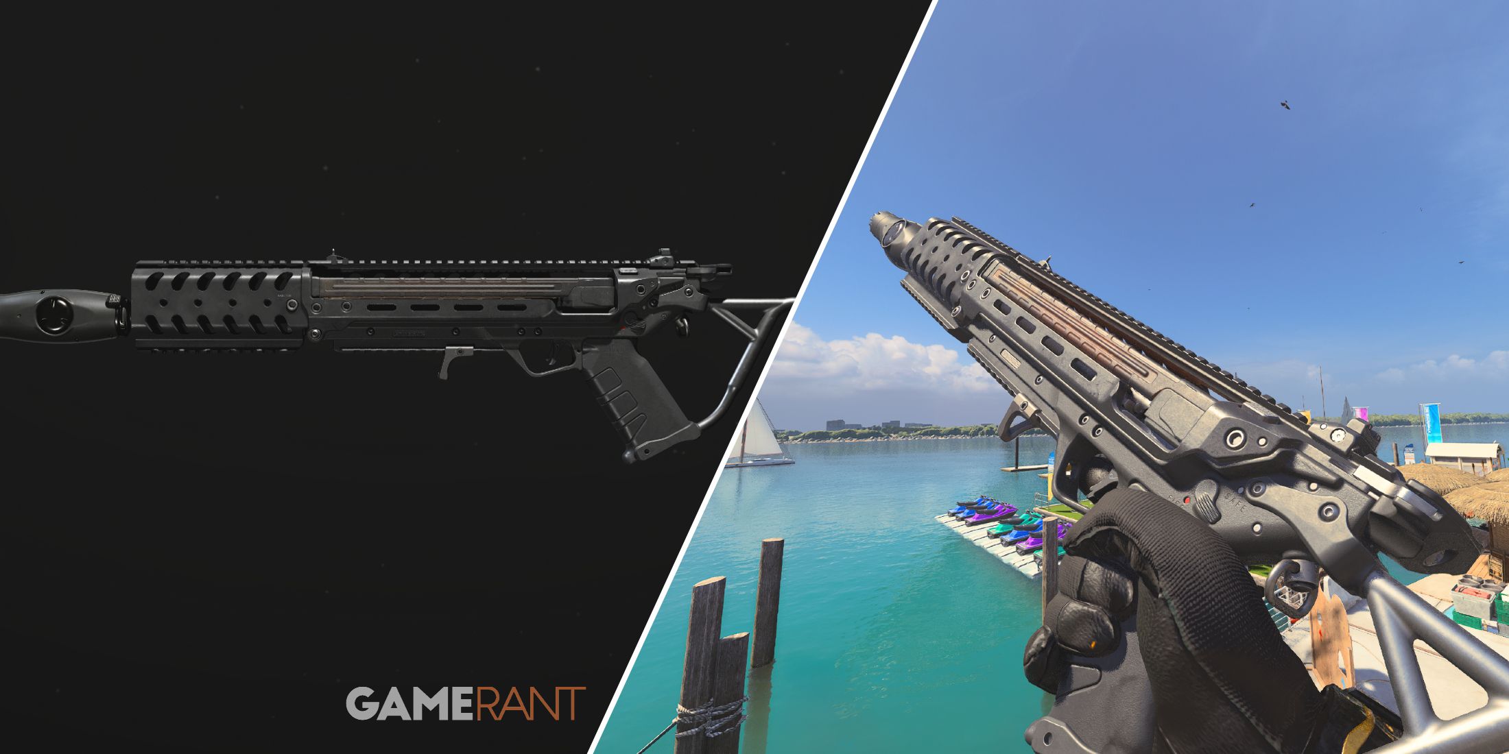 Split-image showcasing the Static-HV Submachine Gun in Modern Warfare 3 and Warzone